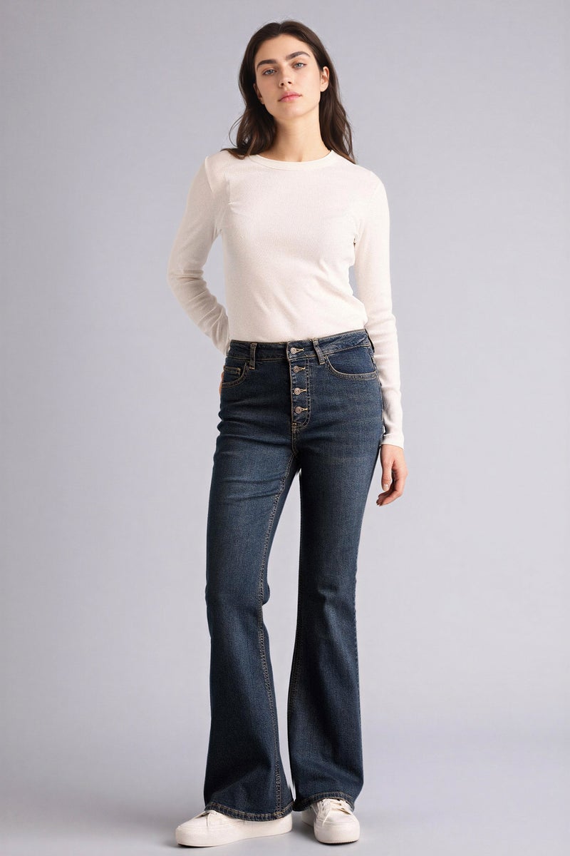 DeFacto Blue Woman Mia Flare Fit Washed Jeans Casual - Image 3